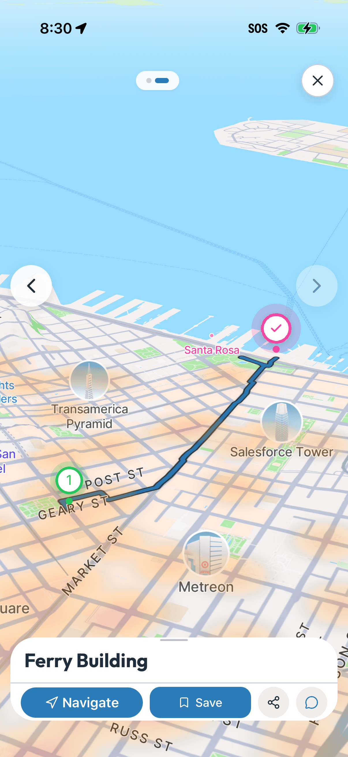 Route map showing optimized walking path with multiple stops